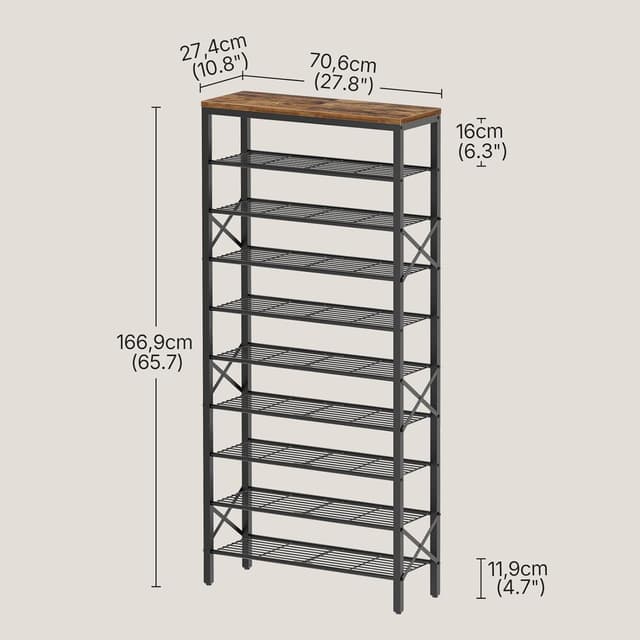 Detalle de Yatiney 10-Tier Shoe Rack with 40-Pair Capacity ⚙