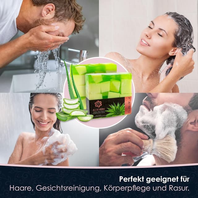 Detalle 2 de Panu Seifen Aloe Vera – vegane feste Duschseife als Shampoo & Duschgel (Naturseife)