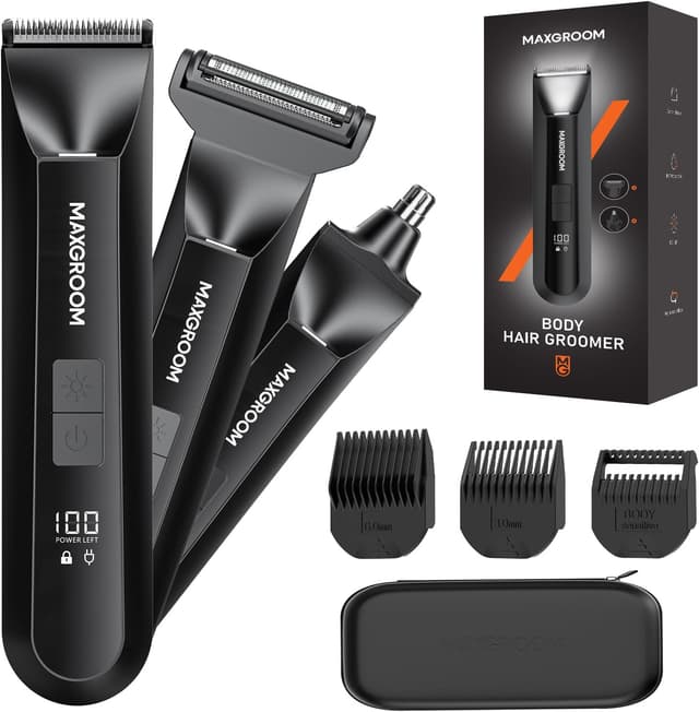 Detalle de MAXGROOM 3 in 1 Manscape Body Hair Trimmer for Men (Ceramic Blades, Controllable LED, IPX7 USB‑C)