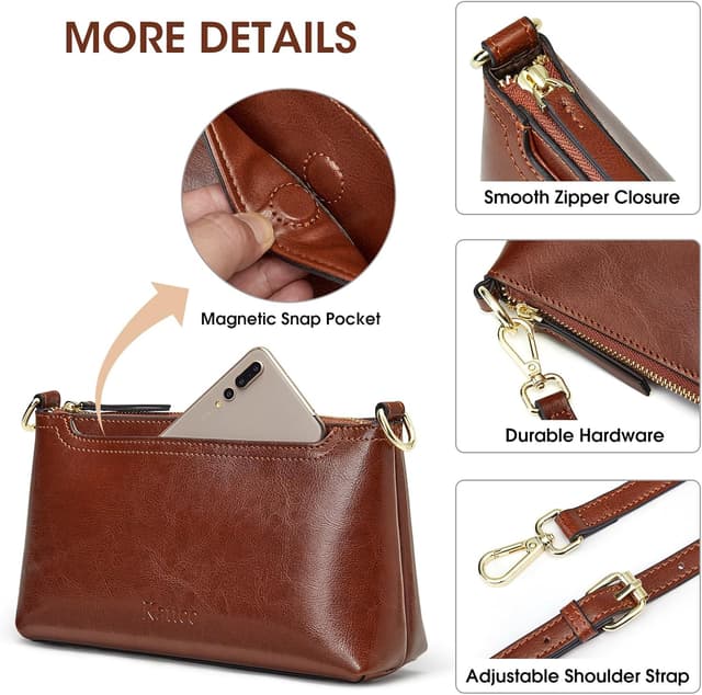 Detalle de Kattee borsa a tracolla in pelle da donna con zip, tracolla regolabile e cinturino da polso