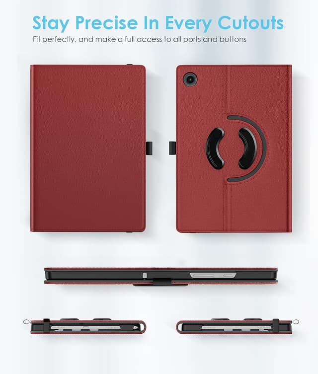 Detalle de TiMOVO drehbare Hülle für Samsung Galaxy Tab A9+ 11 Zoll (2023) SM-X210/X216/X218 – 90° Standfunktion, Auto Schlaf/Wach, Wein Rot