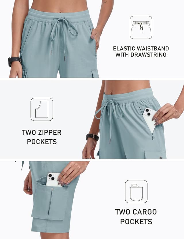 Detalle 2 de MoFiz Pantaloncini cargo trekking da donna in bermuda estiva con 6 tasche