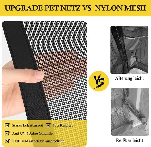 Detalle de fowong Magnet-Fliegengitter für Balkontür 160x230 cm (Nanogitter, magnetischer Insektenschutzvorhang, schwarz)