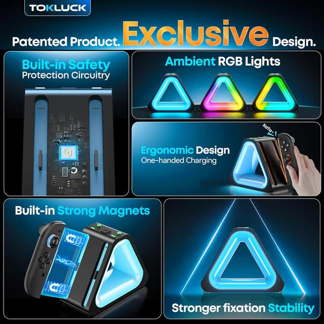 Detalle 2 de Tokluck Ladestation für Nintendo Switch 2 Joy‑Con 2025