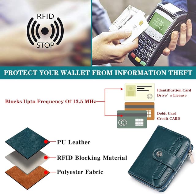 Detalle 2 de FALAN MULE Women’s RFID Blocking Small Bifold Purse with Zipper Coin Pocket & ID Window