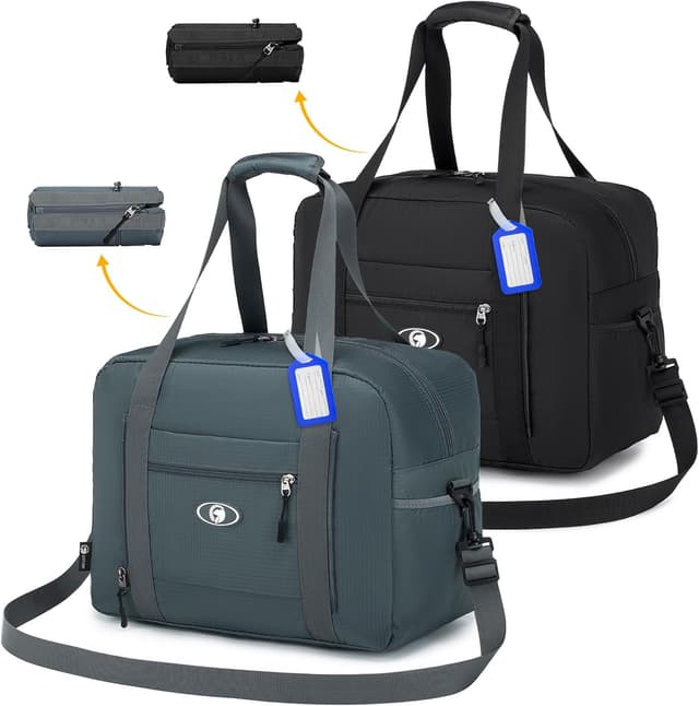 Detalle de BAGZY borsone da viaggio pieghevole 25L 40x30x20 bagaglio a mano Wizzair/Vueling (impermeabile, nero/grigio)