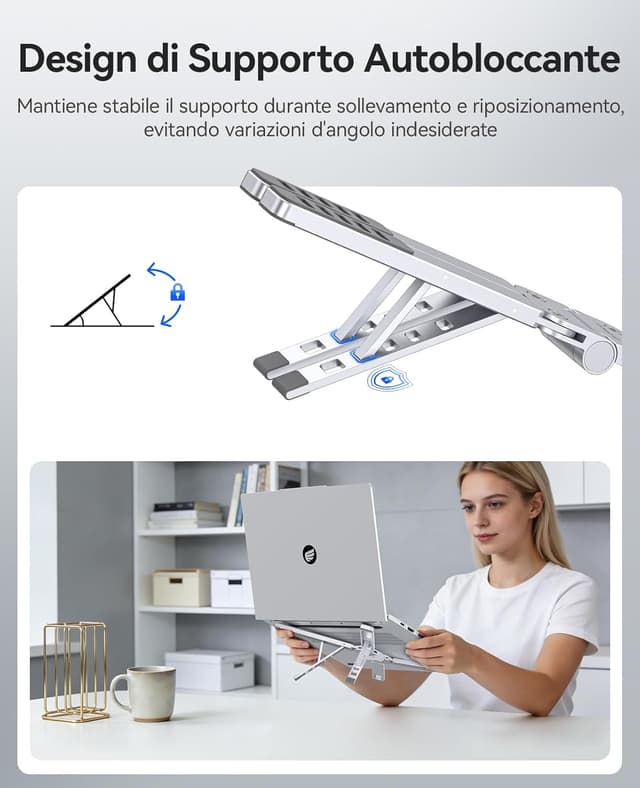 Detalle de ORICO PN1 Supporto pieghevole 3 in 1 per laptop, tablet e telefono fino a 17" in alluminio