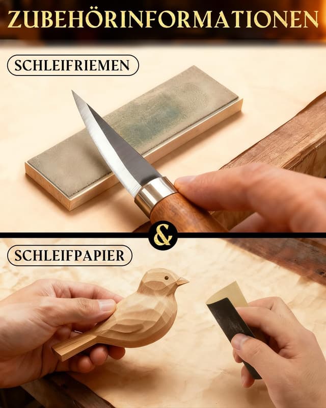 Detalle de Bluvizo Schnitzwerkzeug Holz Schnitzset für Anfänger (25-teilig) inkl. Anleitung, Handschuhe und Lindenholz