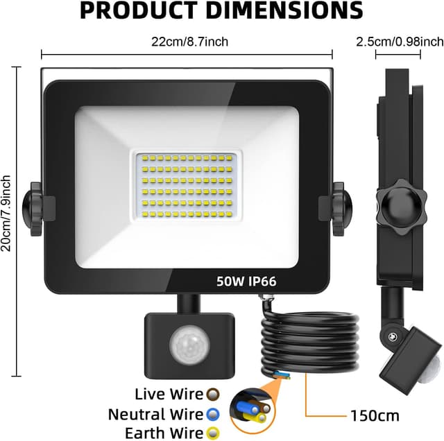 Thumbnail 5 de Aomeya Motion Sensor Outdoor Security Light 50W