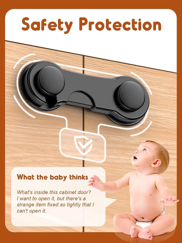 Detalle de Septeamay Cupboard Locks for Children (12 Pack) – adhesive child safety locks for kitchen cupboards, drawers and fridge doors