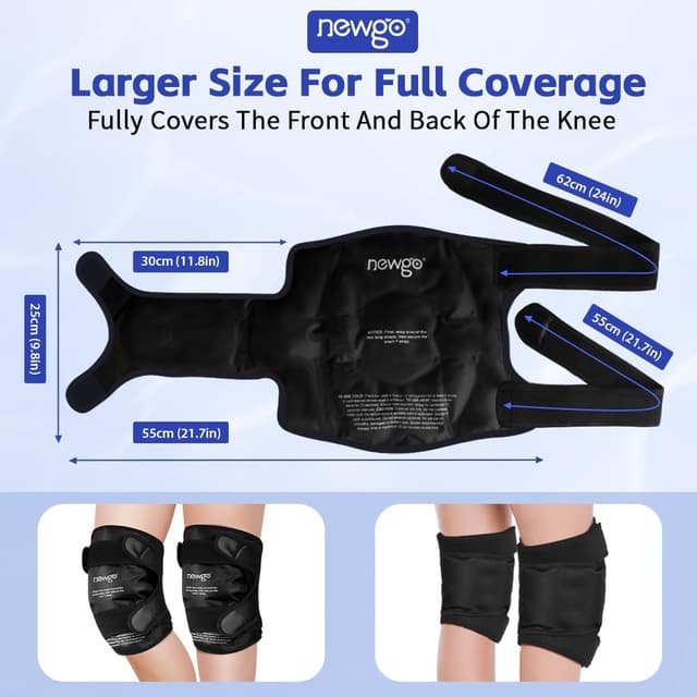 Detalle de NEWGO reusable knee ice pack wrap (2-pack) for post-surgery pain relief, swelling and bruising