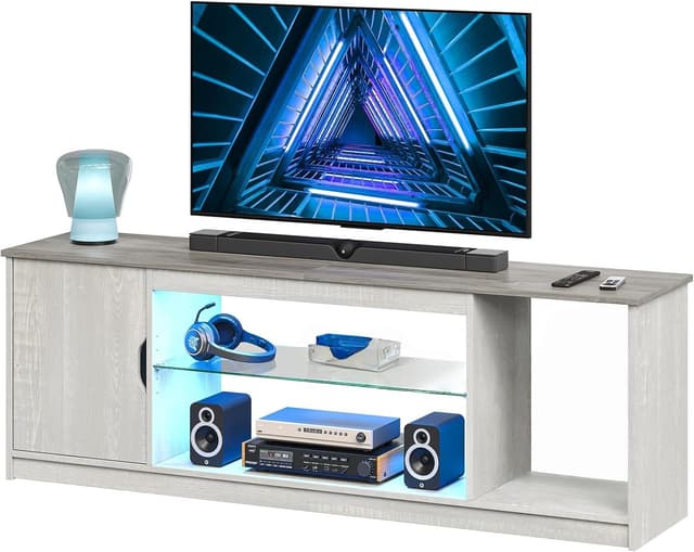 Detalle de Bestier mobile TV basso per TV fino a 65 pollici con luci LED RGB e ripiani in vetro regolabili