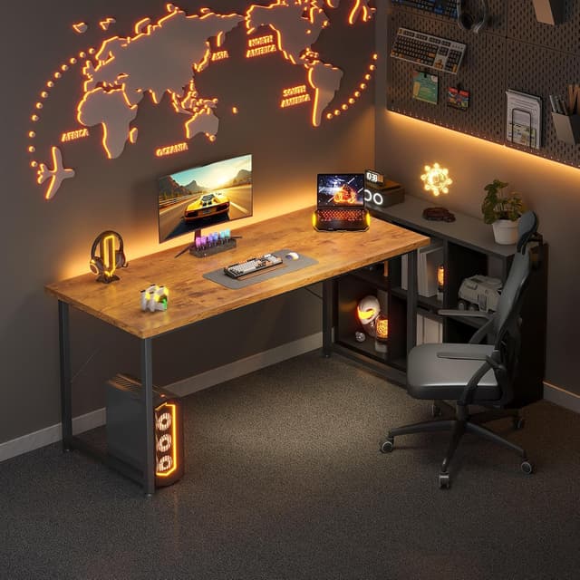 Detalle de ODK Schreibtisch 140×50 cm Computertisch für Büro, Homeoffice & Wohnzimmer in Braun