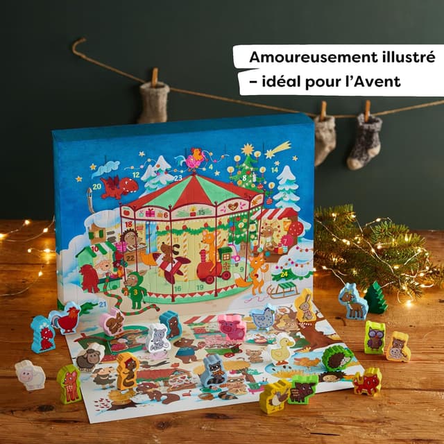 Detalle 2 de Calendrier de l’Avent HABA « Au marché de Noël » – 24 figurines en bois dès 2 ans