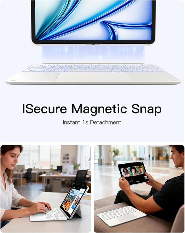 Detalle 2 de Inateck Keyboard Case for iPad Air 13 inch (M4/M3/M2) & iPad Pro 12.9 inch – UK backlit detachable keyboard case with large trackpad, white