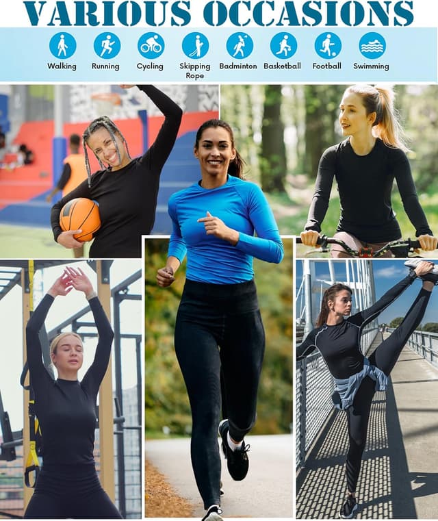 Detalle 2 de NebuKinex 5-Pack Women’s Compression Shirt Long Sleeve Workout Top (Quick-Dry)