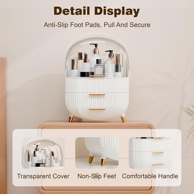 Detalle 2 de lurcns Makeup Organizer with Lid and Drawers