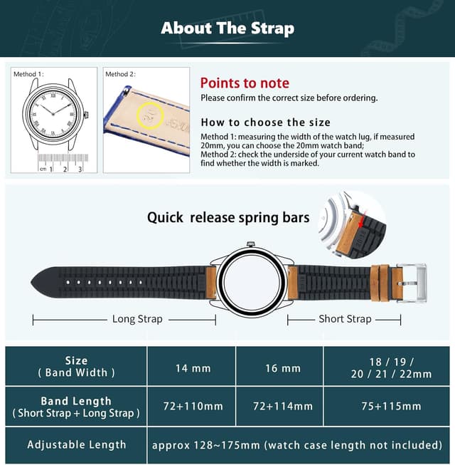 Detalle de BINLUN Leather Watch Strap (Oil Wax Leather + Silicone Hybrid) with Quick Release Buckle