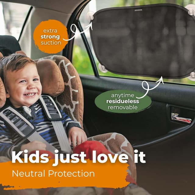 Detalle 2 de Car Window Shades for Baby (Pack of 2) with Suction Cups, 48 x 30 cm, Black Mesh UV Protection
