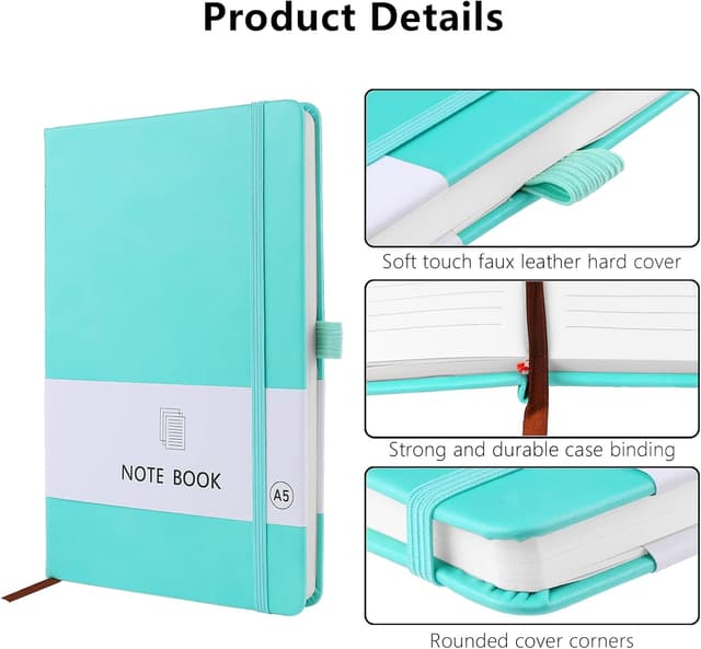 Detalle de A5 Notebook 2-Pack (Hardback) with Elastic Closure, Bookmark, Pen Loop — Black + Cyan