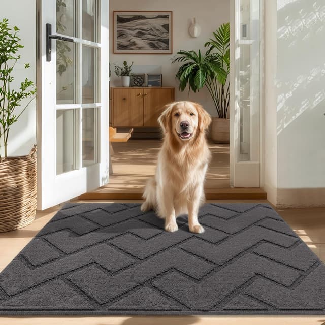 Detalle de Biscpro Door Mat (80x100cm) – Indoor Washable Dirt Trapper with Non-slip TPR Back, Grey