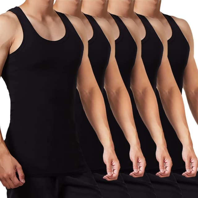 Detalle de FALARY Men’s Vest Tops Pack of 5 Fitted 100% Cotton (Tank Tops, Sleeveless)