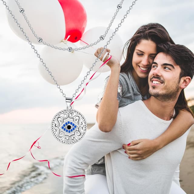 Detalle de J.WUEN Collier pour femme en argent sterling 925 avec pendentif œil en zirconia