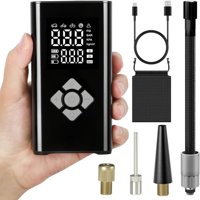 Detalle de TECHCYC Pompa aria elettrica portatile 150 PSI con arresto automatico e ricarica USB-C (7,4V 4000 mAh)