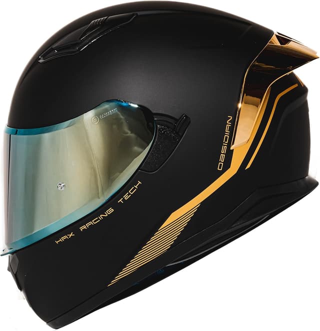 Detalle de HAX Obsidian Full Face Dual Visor Adult Motorcycle Helmet (Pinlock Ready, DOT Approved) — Matte Black Gold, Size L