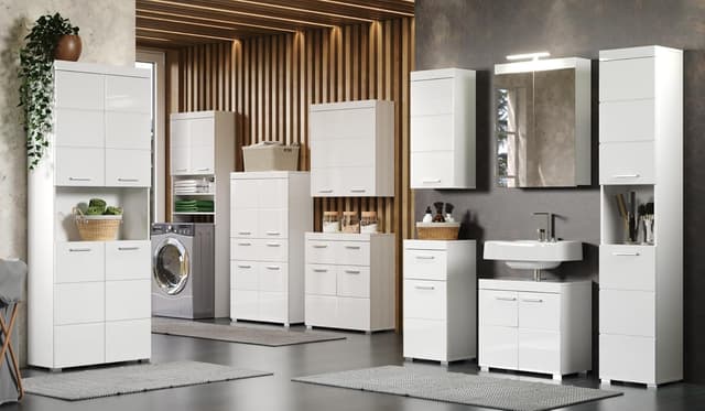 Detalle de trendteam smart living Amanda Waschbeckenunterschrank in Weiß/Weiß Hochglanz (60 x 56 x 34 cm)