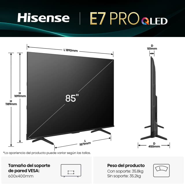 Detalle 2 de Hisense 85E7Q Pro TV QLED 4K UHD