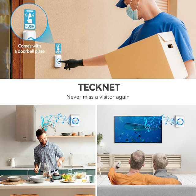 Thumbnail 6 de TECKNET Wireless Doorbell Kit 4 Receivers
