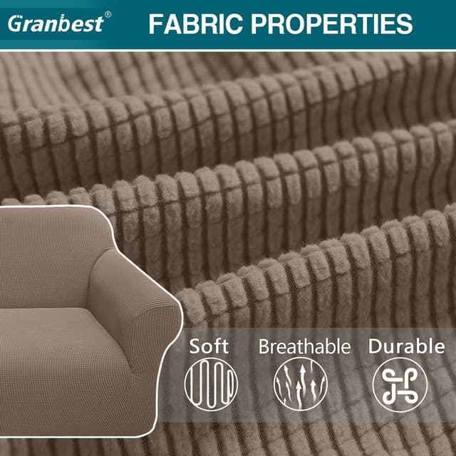 Detalle 2 de Granbest High Stretch 3 Seater Sofa Covers (Sand) – non-slip, super soft jacquard spandex slipcover