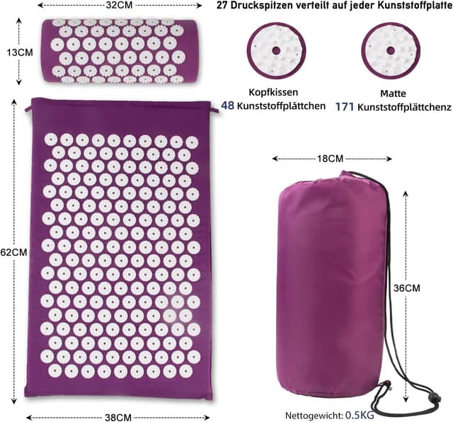 Thumbnail 4 de Akupressurmatte Set Purple mit Kissen 62 × 38 cm