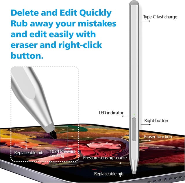 Detalle de Milikilo F97 Stylus Pen for Microsoft Surface with Eraser Side Button, Palm Rejection, Tilt & 1024 Pressure