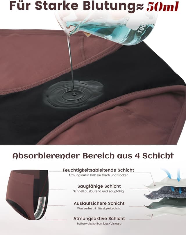 Detalle 2 de TIICHOO culotte menstruelle taille haute pour flux abondant (lot de 3) – protection lavable