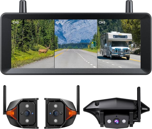 Detalle de AUTO-VOX Wireless RV Backup Camera System with 7.2" HD Monitor, Triple Split View and DVR Recording