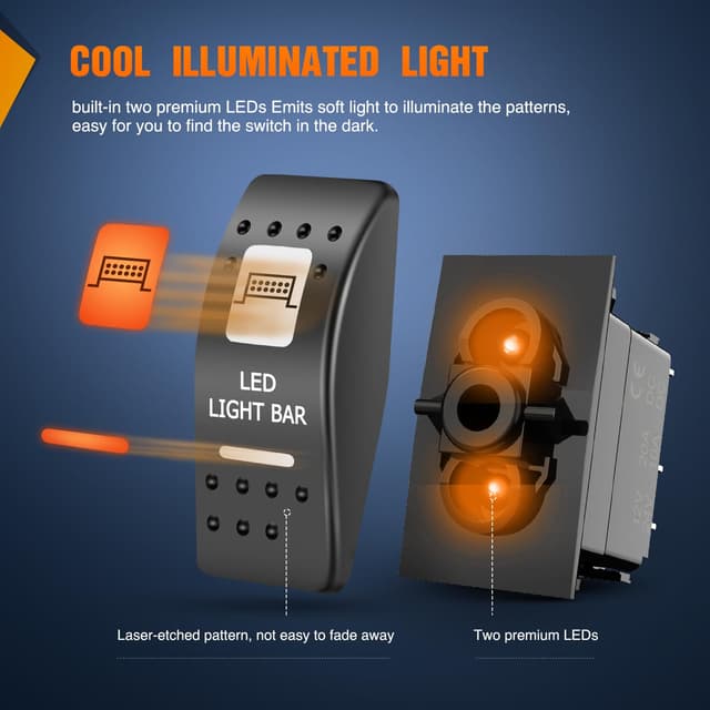 Detalle 2 de Nilight UTV LED Light Bar Rocker Switch On Off 5 PIN SPST 12V 24V Toggle đź›