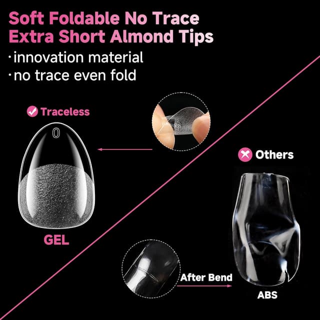 Detalle 2 de UNA GELLA Extra Short Almond Nail Tips (312 pcs) – XS Short Almond Gel Tips, Clear Full Cover