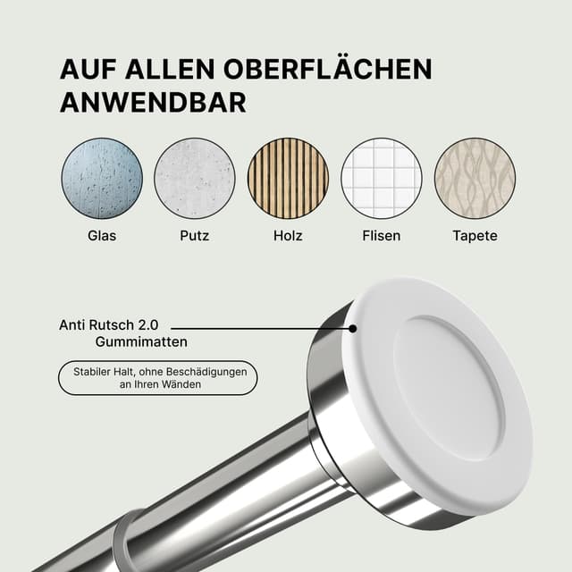 Detalle de MEISENBERG lot de 2 tringles à rideaux extensibles sans perçage 50 à 80 cm, acier inoxydable, Ø25 mm