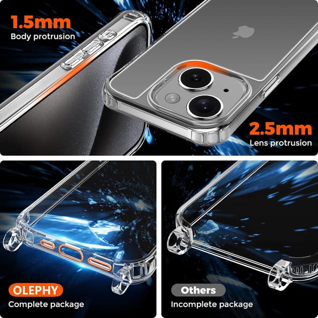 Detalle de OLEPHY Handykette für iPhone 14 (6,1 Zoll) – transparente Schutzhülle mit verstellbarem, abnehmbarem Umhängeband