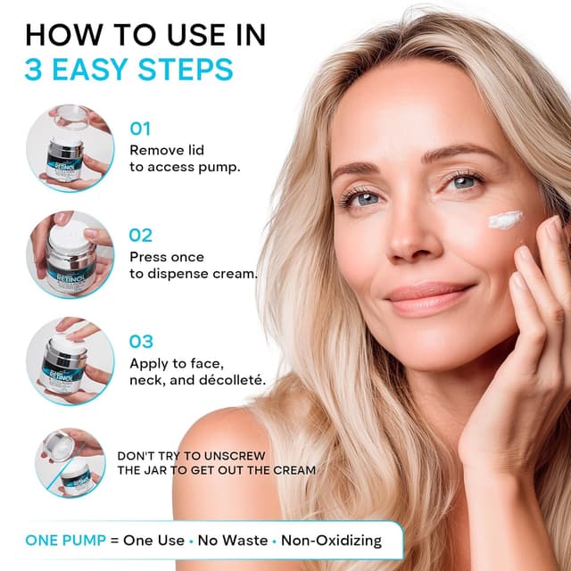 Detalle de Retinol Face Moisturizer Cream for Face & Neck with 1% Retinol and Hyaluronic Acid (Day & Night), 1.85 fl oz