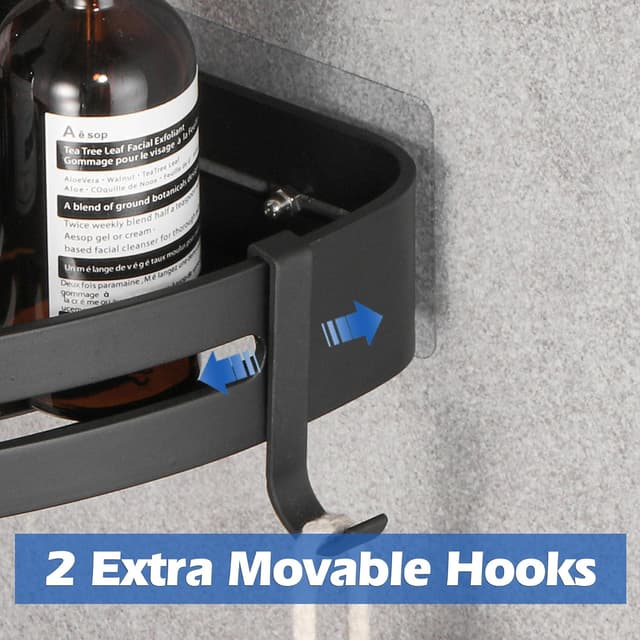 Thumbnail 6 de GRICOL Étagère de douche d’angle sans perçage en métal noir avec 2 crochets