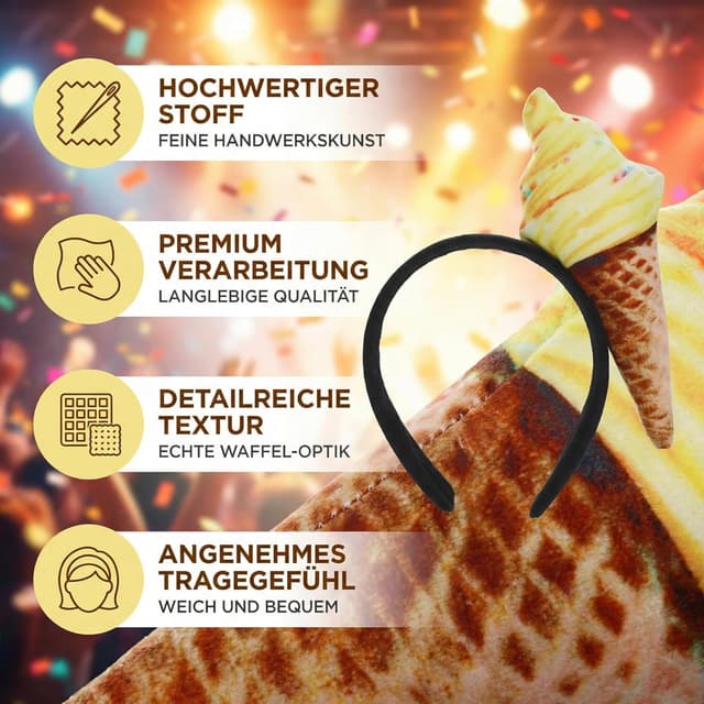 Detalle de Beavorty bandeau en forme de cornet de glace en tissu doux, accessoire de fête (unisex)