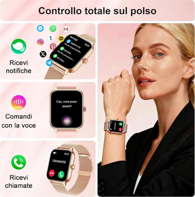 Detalle de Smartwatch LODIMEKE per uomo e donna con chiamate Bluetooth, frequenza cardiaca, pressione e sonno, IP67 (1.96")