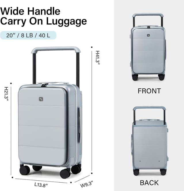 Detalle 2 de Hanke Top Opening Carry On Luggage (20 Inch, 40L) — All-PC Hard Shell with Spinner Wheels and TSA-Approved Locks (Grey)