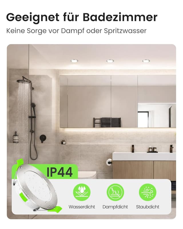 Detalle de ALUSSO LED Einbaustrahler 230V IP44, 4 W dimmbar – 6er Set (Lochmaß 55–68 mm), 3 Farbtemperaturen