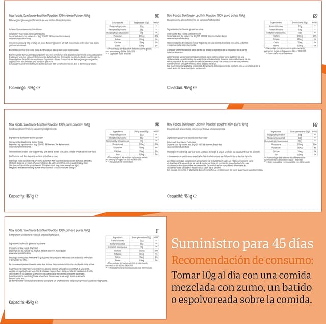 Thumbnail 7 de Now Foods Sunflower Lecithin 🌻 - Puro Vegano 454g Libre de Gluten