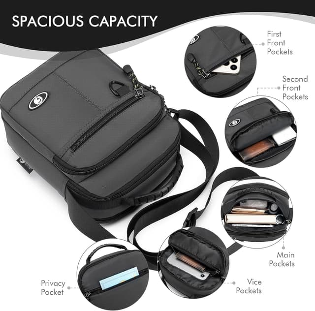 Detalle 2 de BAGZY Borsello Uomo Nylon Impermeabile 25x19x10 cm