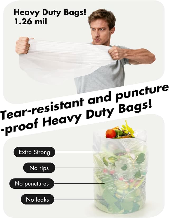 Detalle de Biodegradable Trash bags 50PCS (13Gallon/50L) Aievrgad white – compostable bin liners